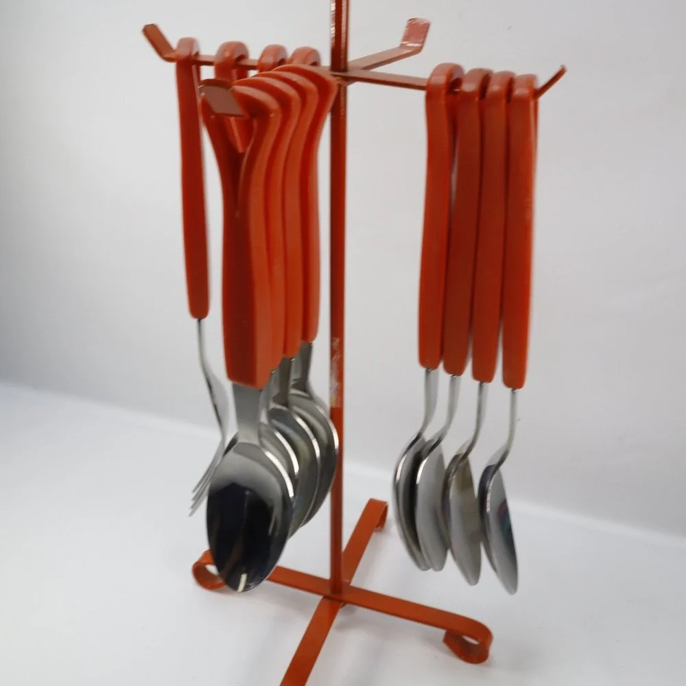 12 Piece Japanese 11C Stainless Steel Flatware Spoon‎ Forks MCM Stand Orange